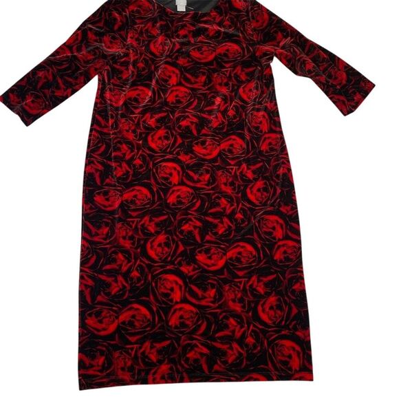 Chico's Dresses & Skirts - Chico's Women's Black Velvet Midi Dress Red Rose Print Size 2 Formal